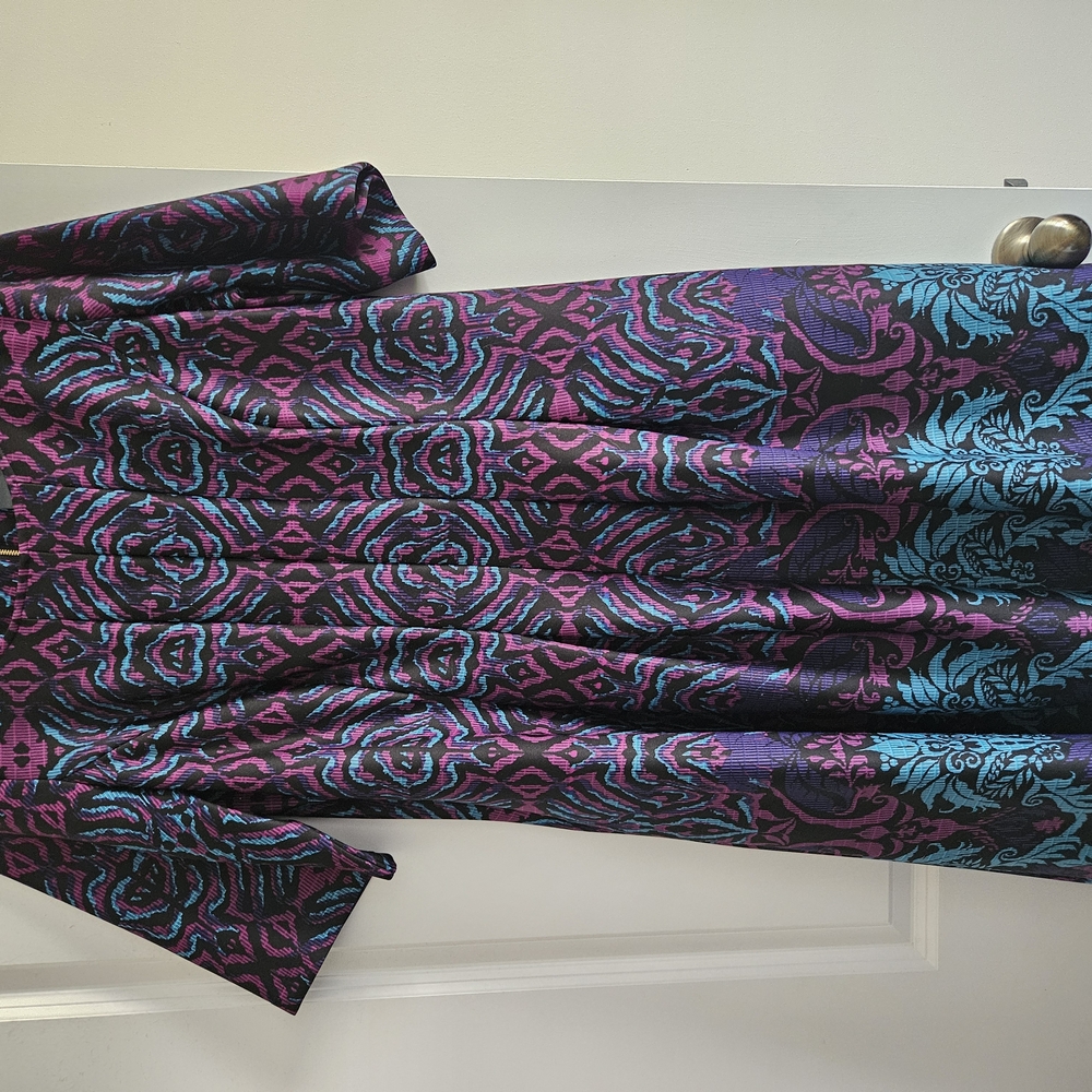 Gabby Skye Purple and Teal Patterned Dress